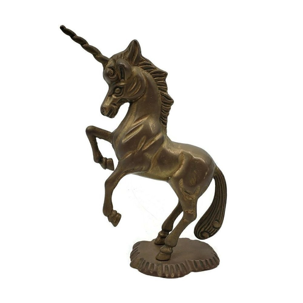 Vintage Bronze Rearing 9" Unicorn Figurine